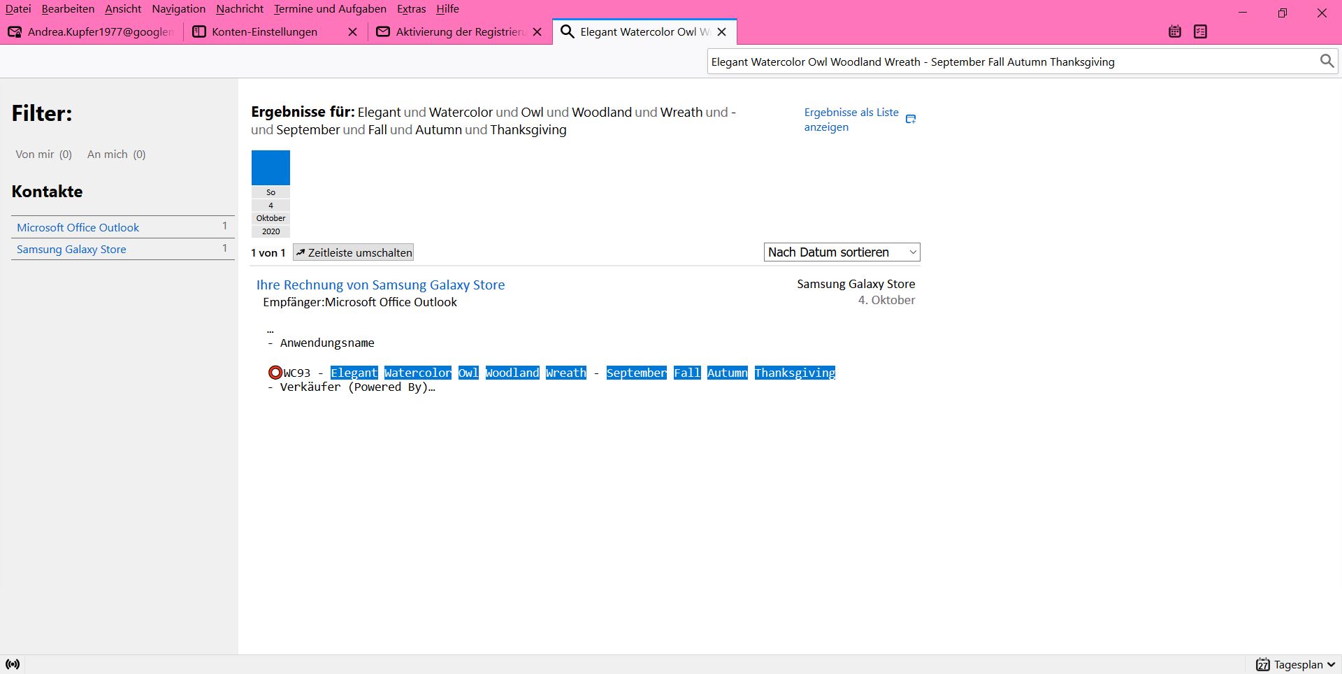 Ältere gesendete und erhaltene Emails aus zwei Ordnern verschwunden