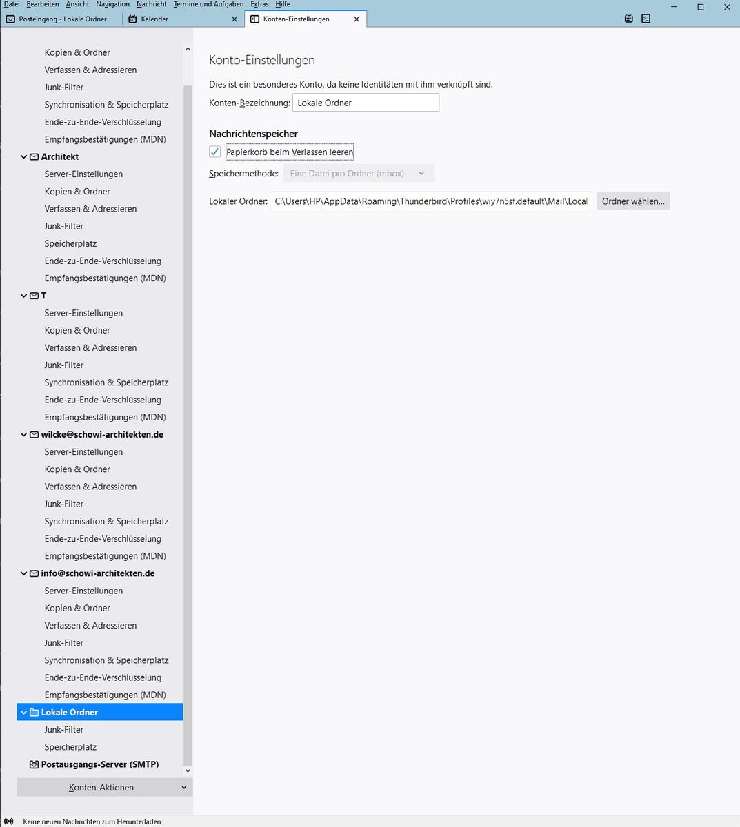 Lokale Ordner weg Allgemeines Arbeiten / Konten einrichten / Installation & Update