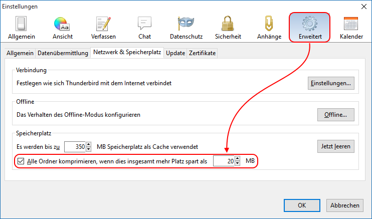 Ordner komprimieren - Thunderbird Mail DE