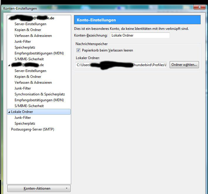 Lokale Ordner Allgemeines Arbeiten / Konten einrichten / Installation & Update Thunderbird