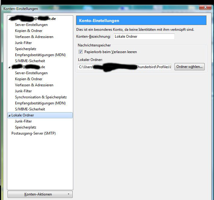 Thunderbird lokale ordner werden nicht angezeigt